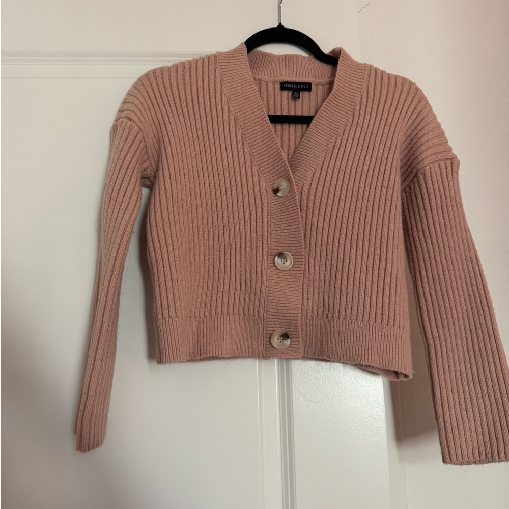 Kendall & Kylie Pink Ribbed Button Cardigan
